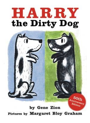 Book cover of 'Harry the Dirty Dog' with two cartoon dogs and red text on a white background.