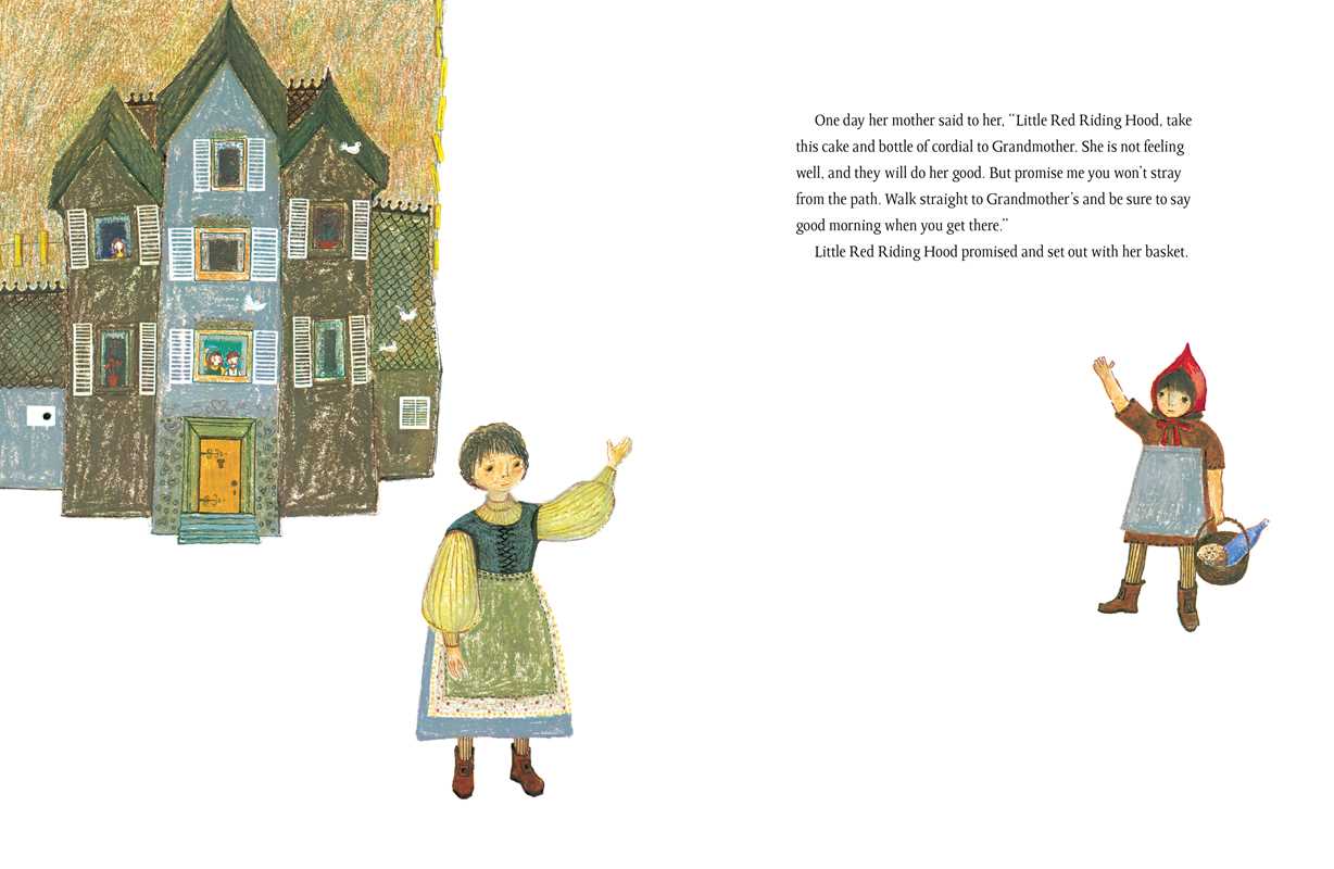 Illustration from a children's book with two characters and houses in the background.