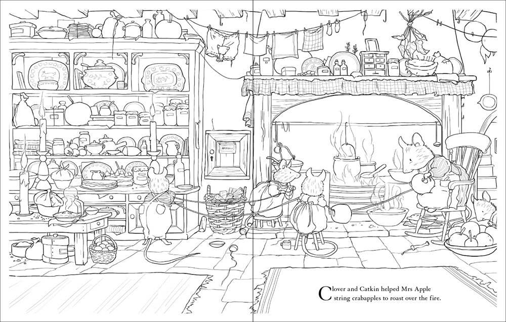 Interior pages of Brambly Hedge Festive Coloring Book