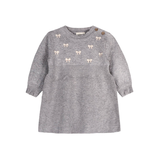 Emma Bow Balloon Sleeve Sweater Knit Baby Dress - Organic