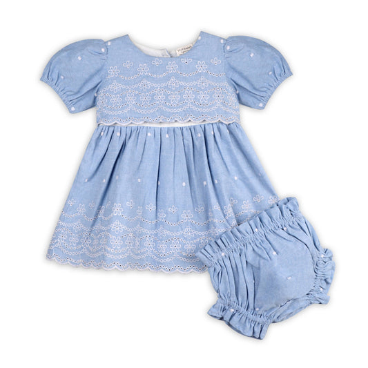 Isla Chambray Baby Dress + Bloomer (Organic Cotton)