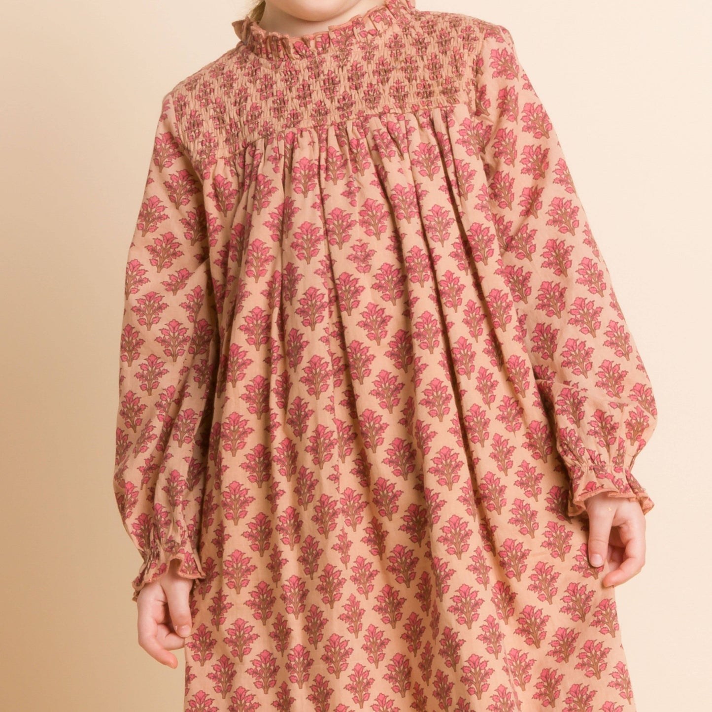 Smocked Long Sleeves Dress | Vintage Pink