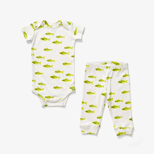 Onesie + Pant Set - Salmon | Chartreuse