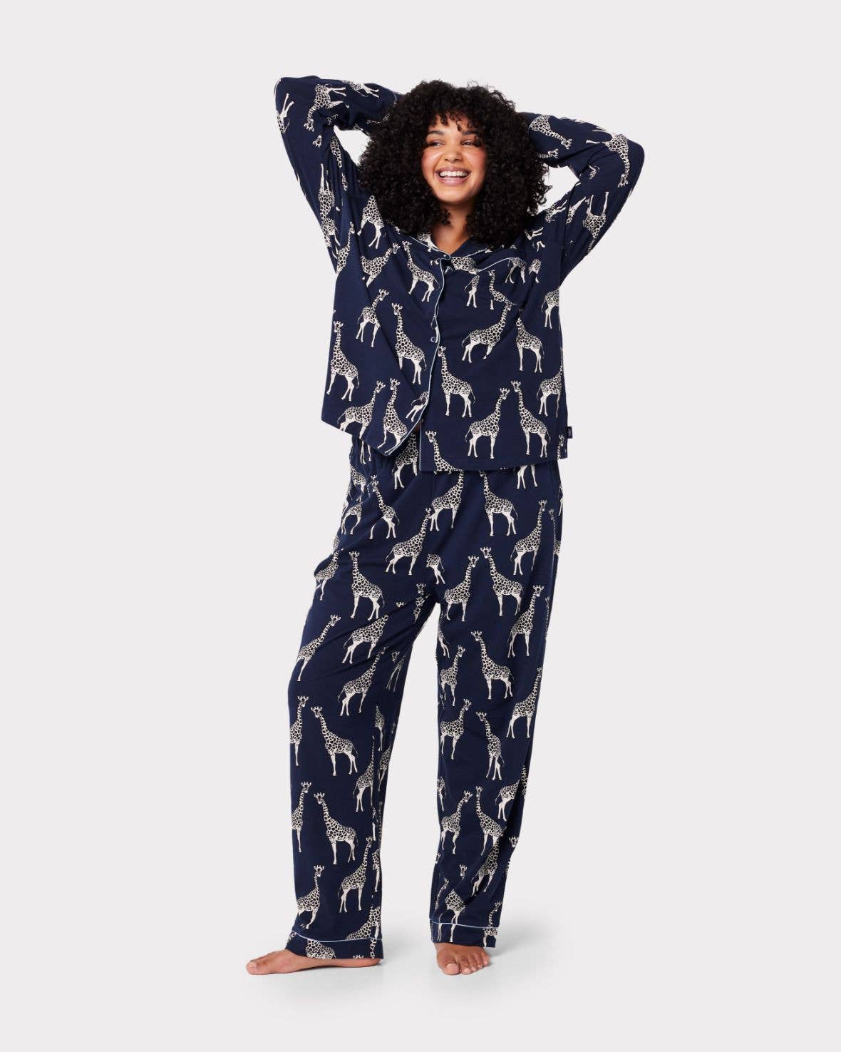 Navy Giraffe Print Organic Cotton Long Pajama Set