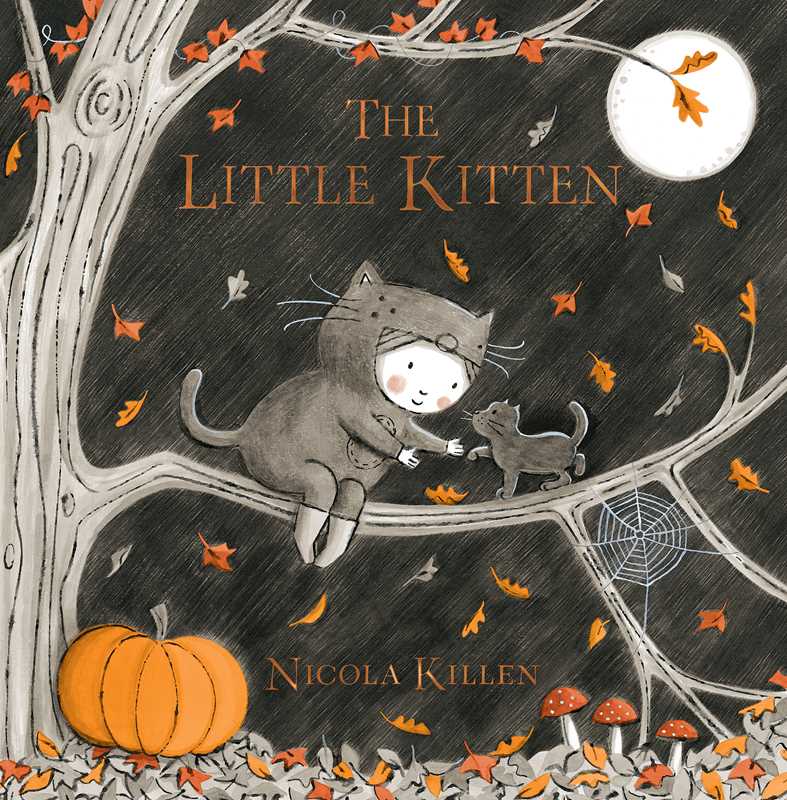 Book cover of 'The Little Kitten' by Nicola Killen with a cat character and Halloween elements.