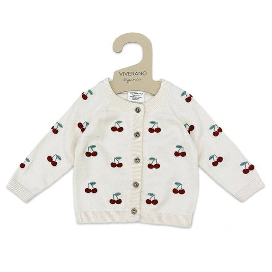 Cherry Embroidered Sweater Knit Baby Cardigan (Organic)