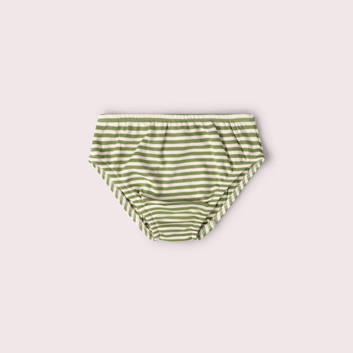 Green and cream striped children's underwear with elastic waistband.