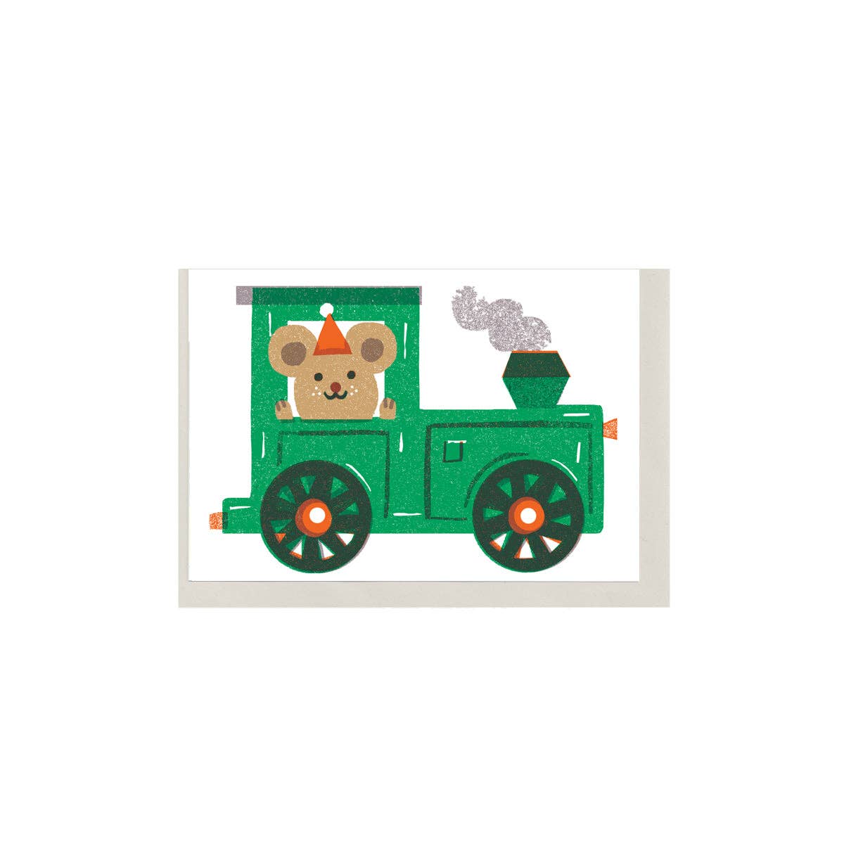 Toy train with a teddy bear driver on a white background