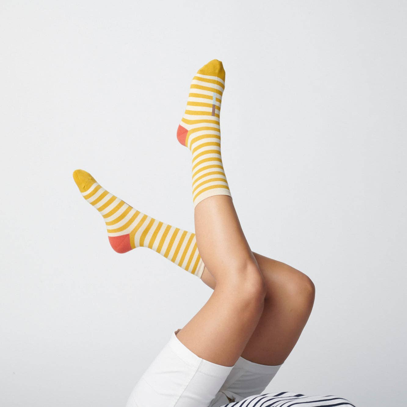 Eureka Striped Unisex Crew Socks in Yellow, White, Red