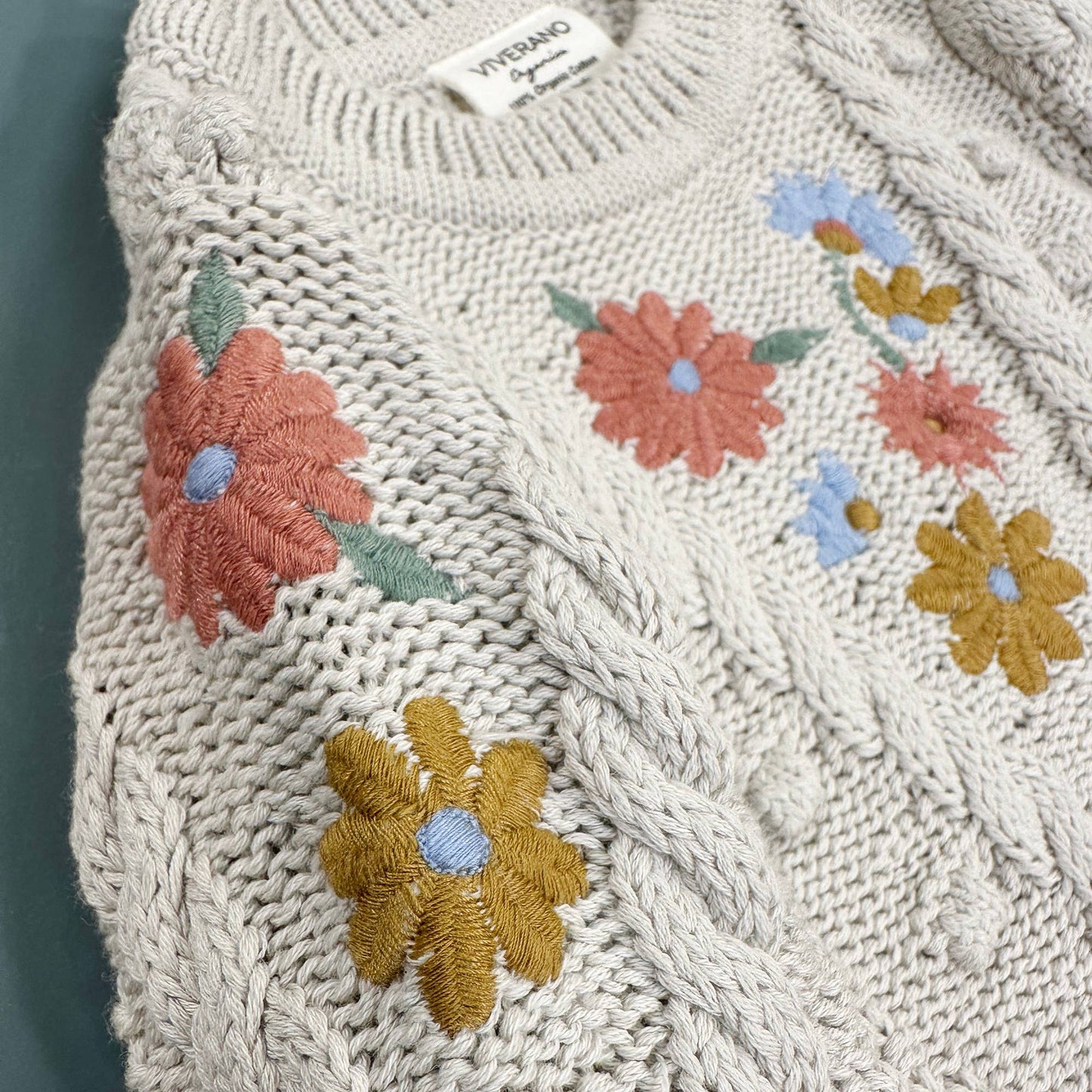 Floral Embroidered Chunky Baby Pullover Sweater (Organic)