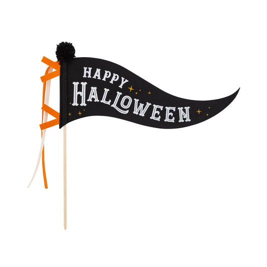 Halloween-themed black flag with 'Happy Halloween' text on a white background
