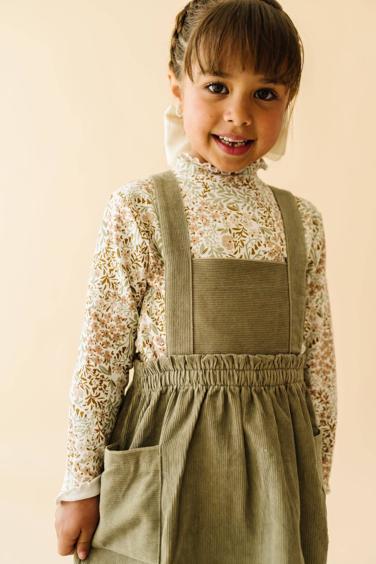 Organic Corduroy Pinafore Dress - Olive