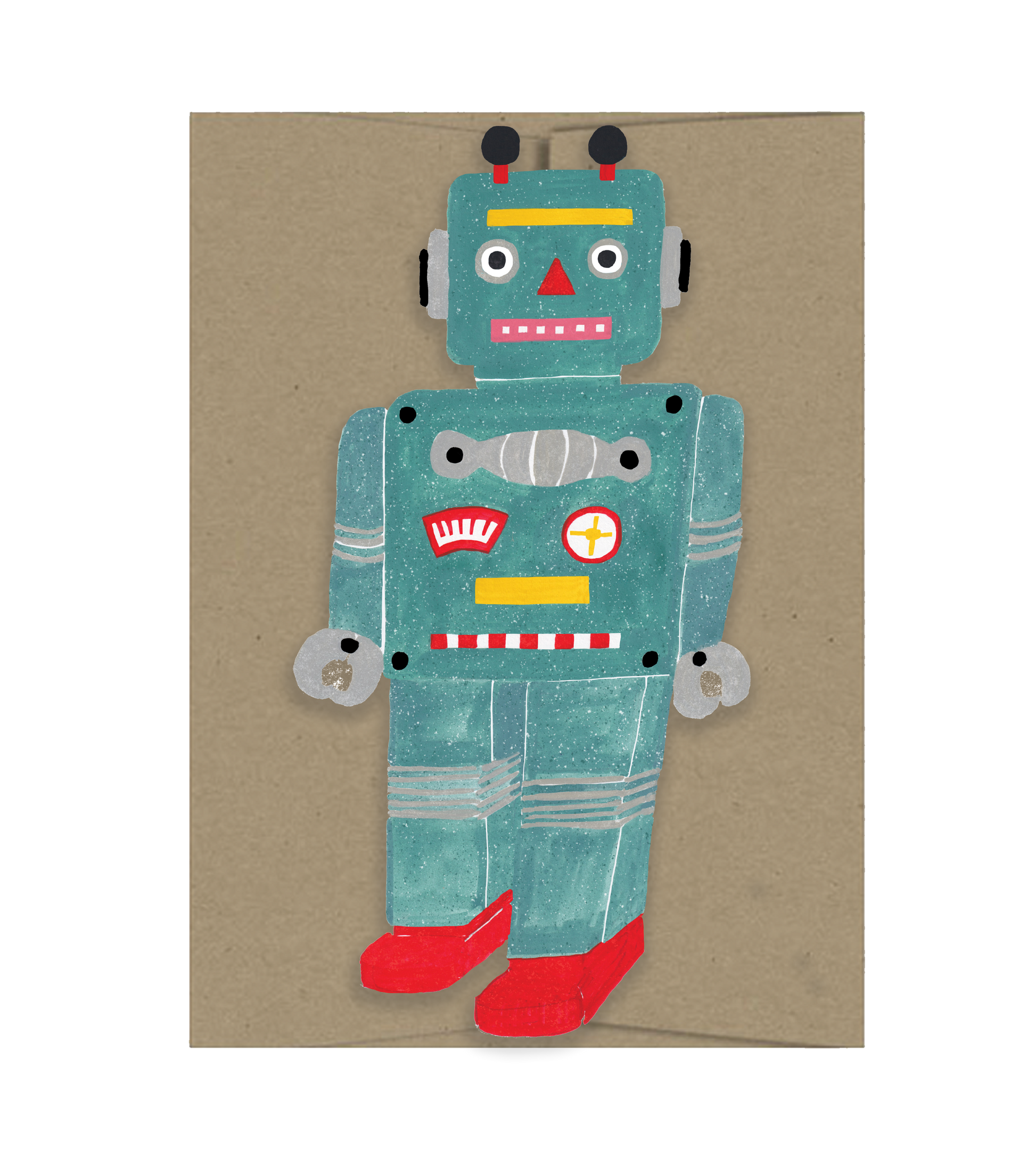 Card with a robot design on a brown background