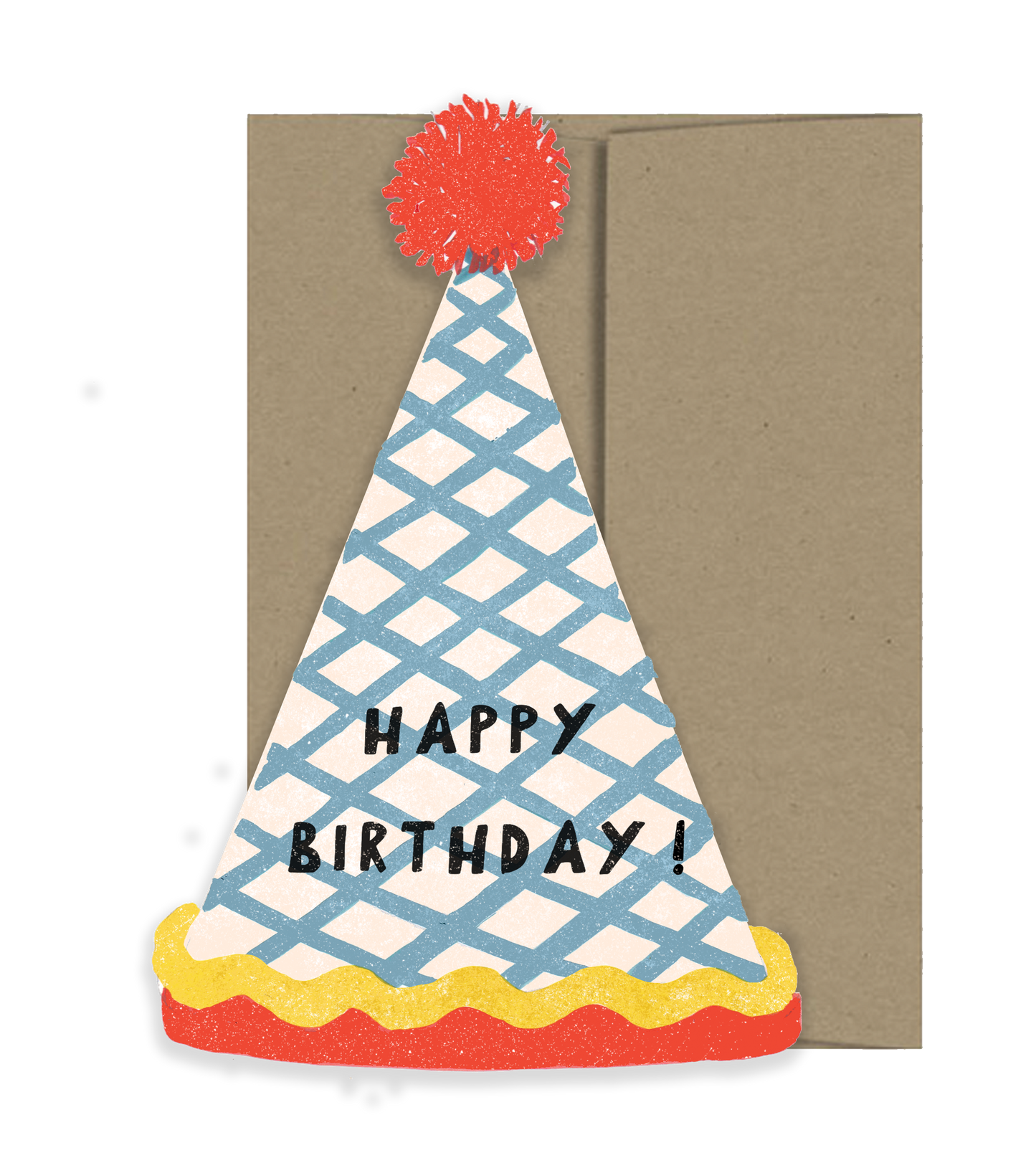 Birthday card with a colorful party hat design and 'Happy Birthday!' text.