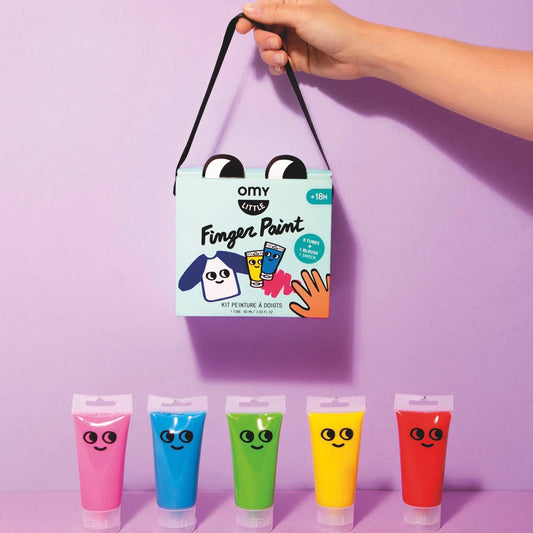 Finger paint set with packaging on a purple background