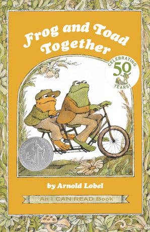 Book cover of 'Frog and Toad Together' with two frogs on a tandem bike.