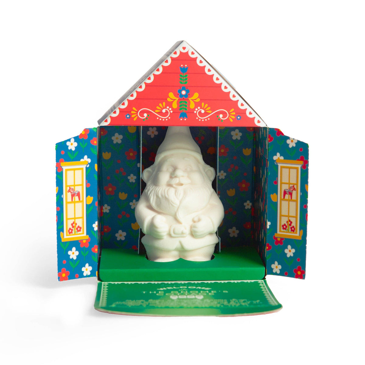 Gnome-shaped soap displayed inside its open cottage gift box