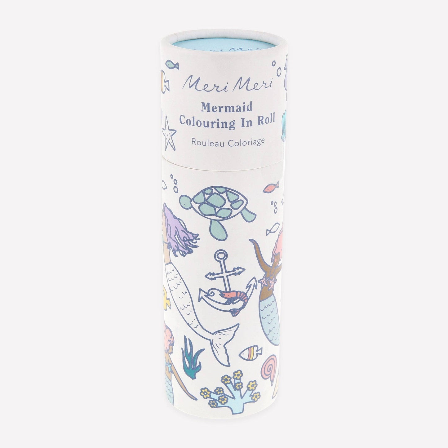 Mermaid-themed colouring in roll packaging on a white background