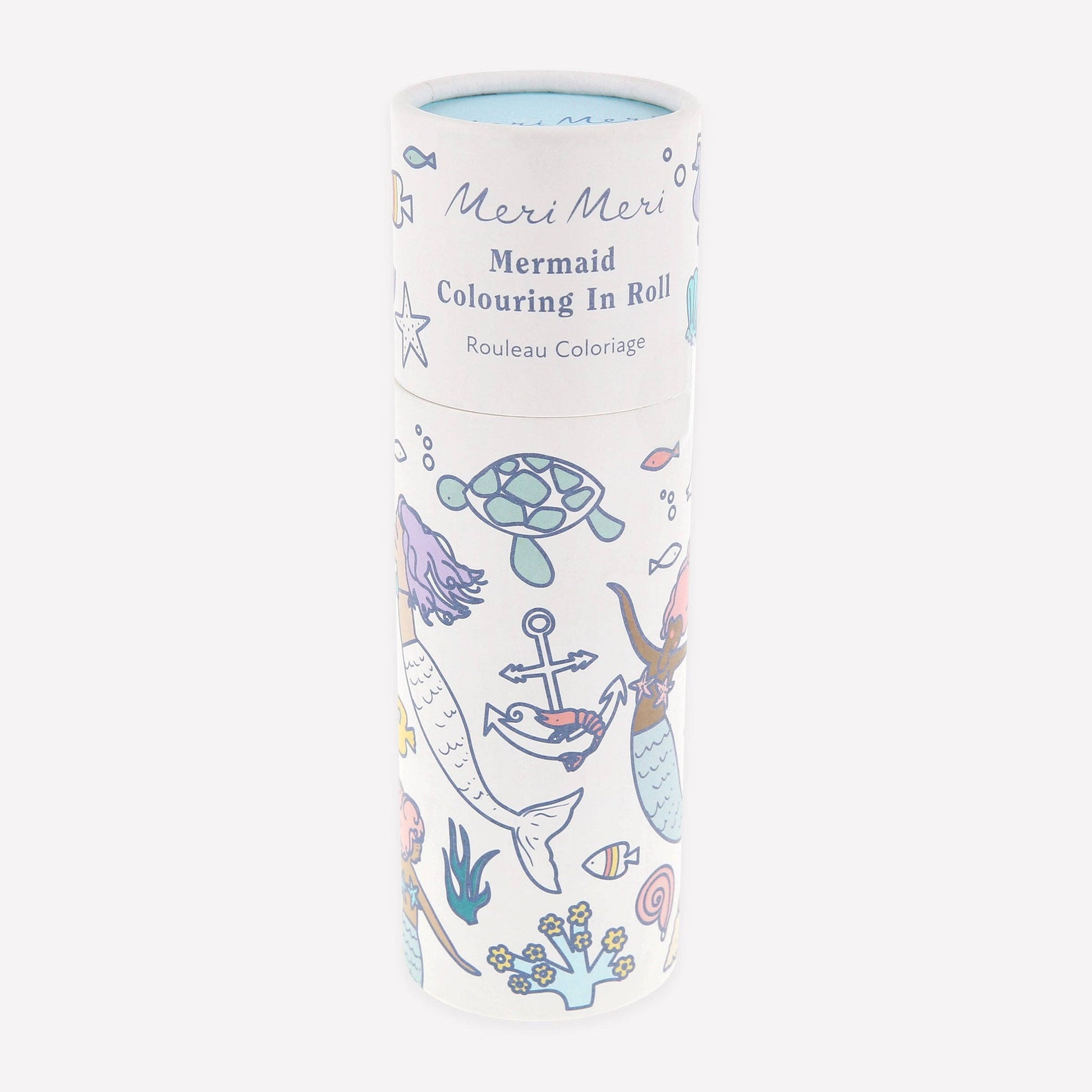 Mermaid-themed colouring in roll packaging on a white background