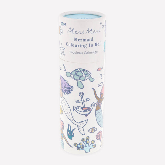 Mermaid-themed colouring in roll packaging on a white background