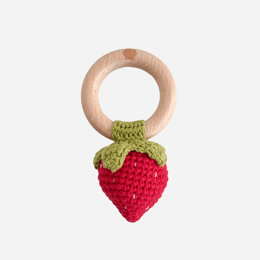 Cotton Crochet Rattle Teether Strawberry Baby Toy Spring