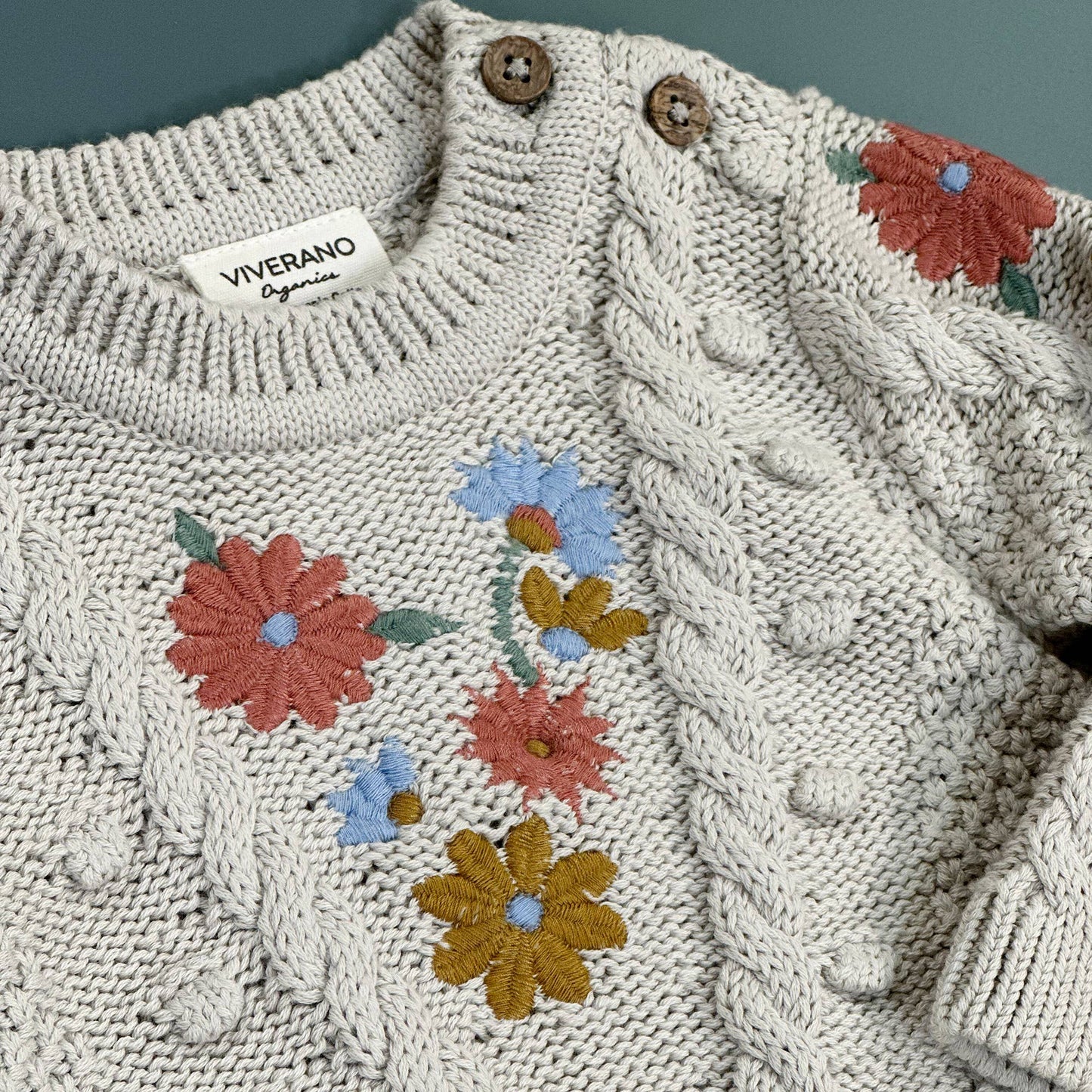 Floral Embroidered Chunky Baby Pullover Sweater (Organic)