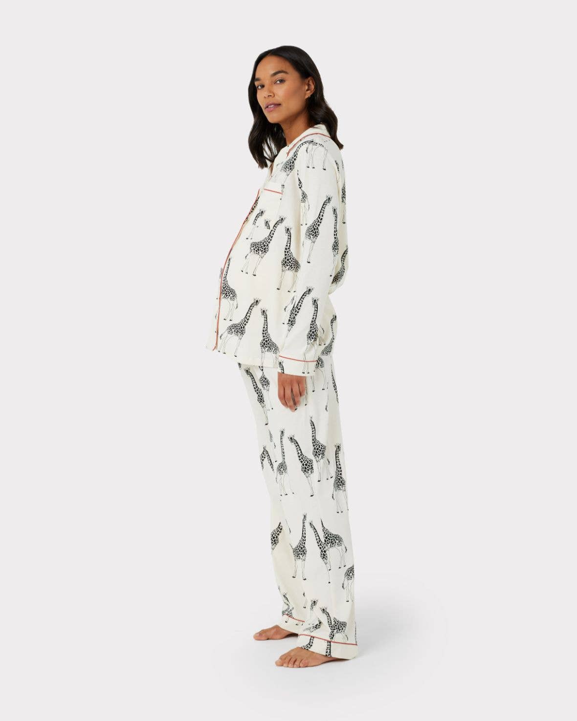 Maternity Organic Cotton Cream Giraffe Print PJ Set