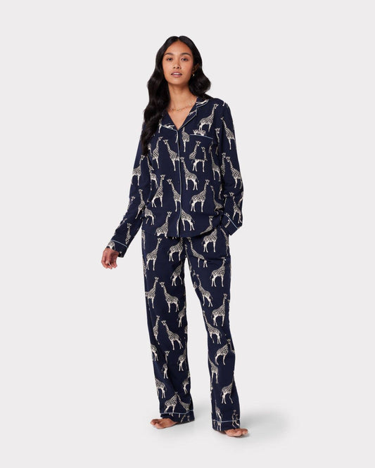 Navy Giraffe Print Organic Cotton Long Pajama Set