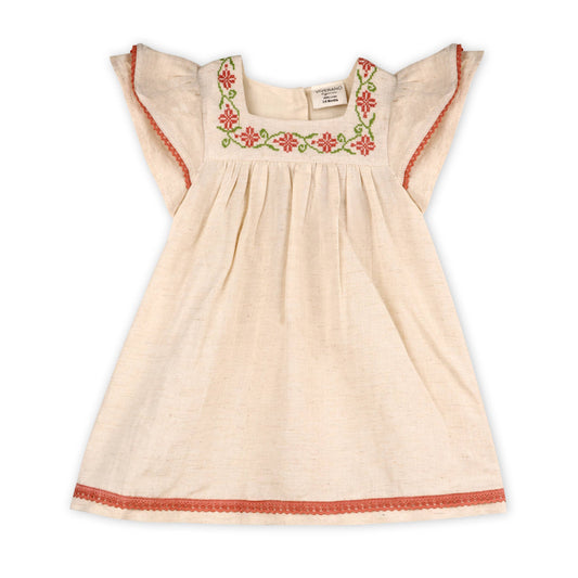 Avalyn Floral Embroidered Baby Dress + Bloomer (Linen Blend)