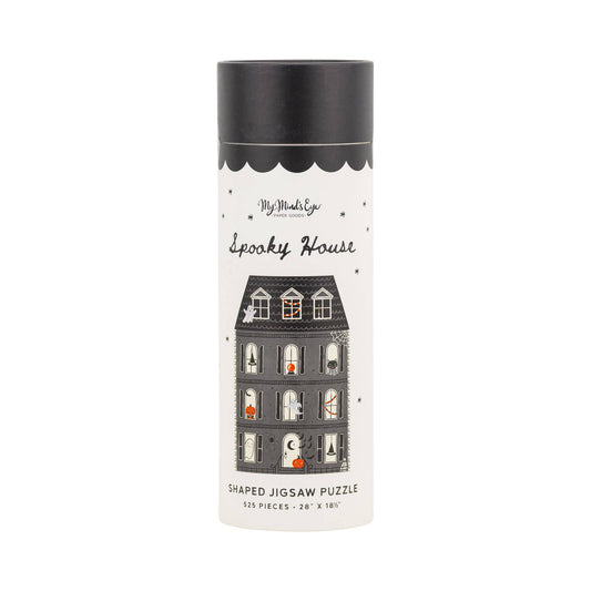My Mind's Eye Spooky House puzzle in a cylindrical container on a white background