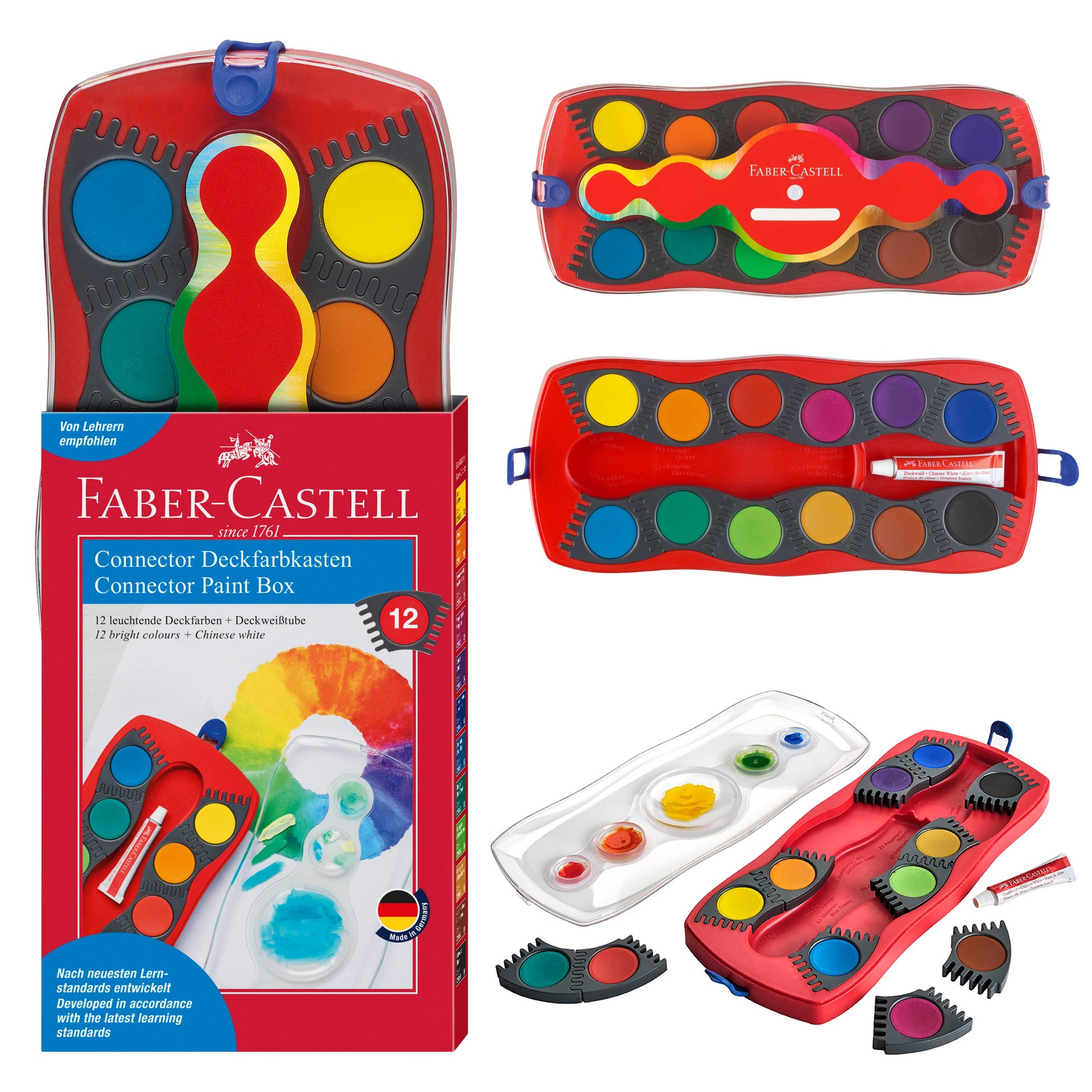 Faber-Castell water color paint set with multiple views on a white background