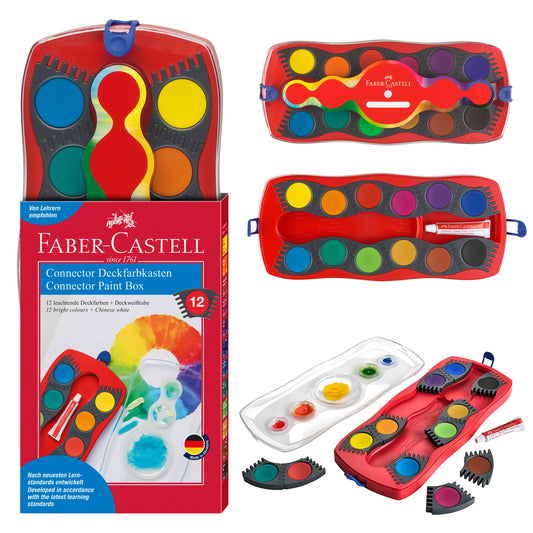 Faber-Castell water color paint set with multiple views on a white background