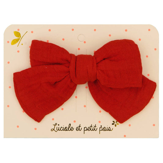 Princess big bow hair clip - Brick red double gauze