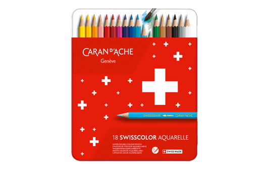 Caran d'Ache Swisscolor Aquarelle watercolor pencils set on a white background