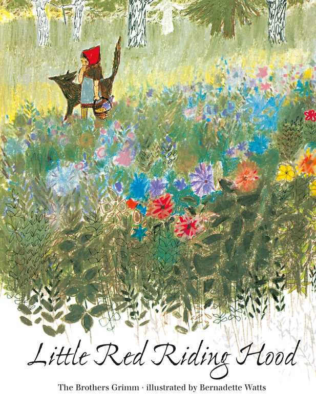 Illustrated book cover of 'Little Red Riding Hood' with a forest scene and flowers.