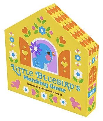 Colorful packaging of 'Little Bluebird's Matching Game' with a bird and house design.