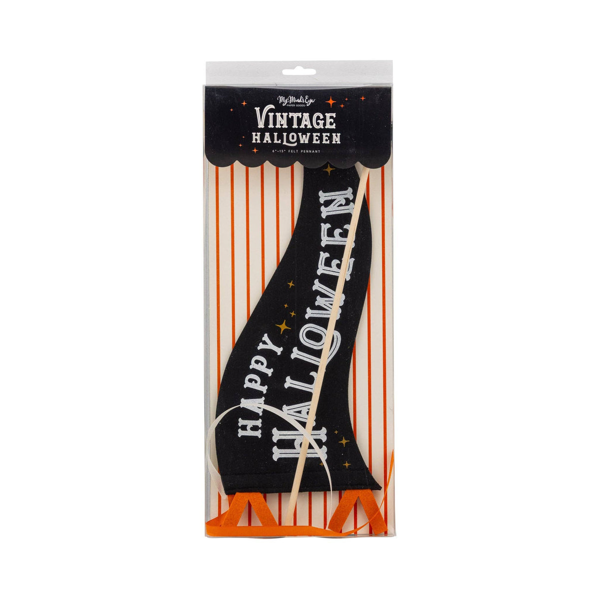 Halloween-themed decorative banner with 'Happy Halloween' text in packaging on a white background