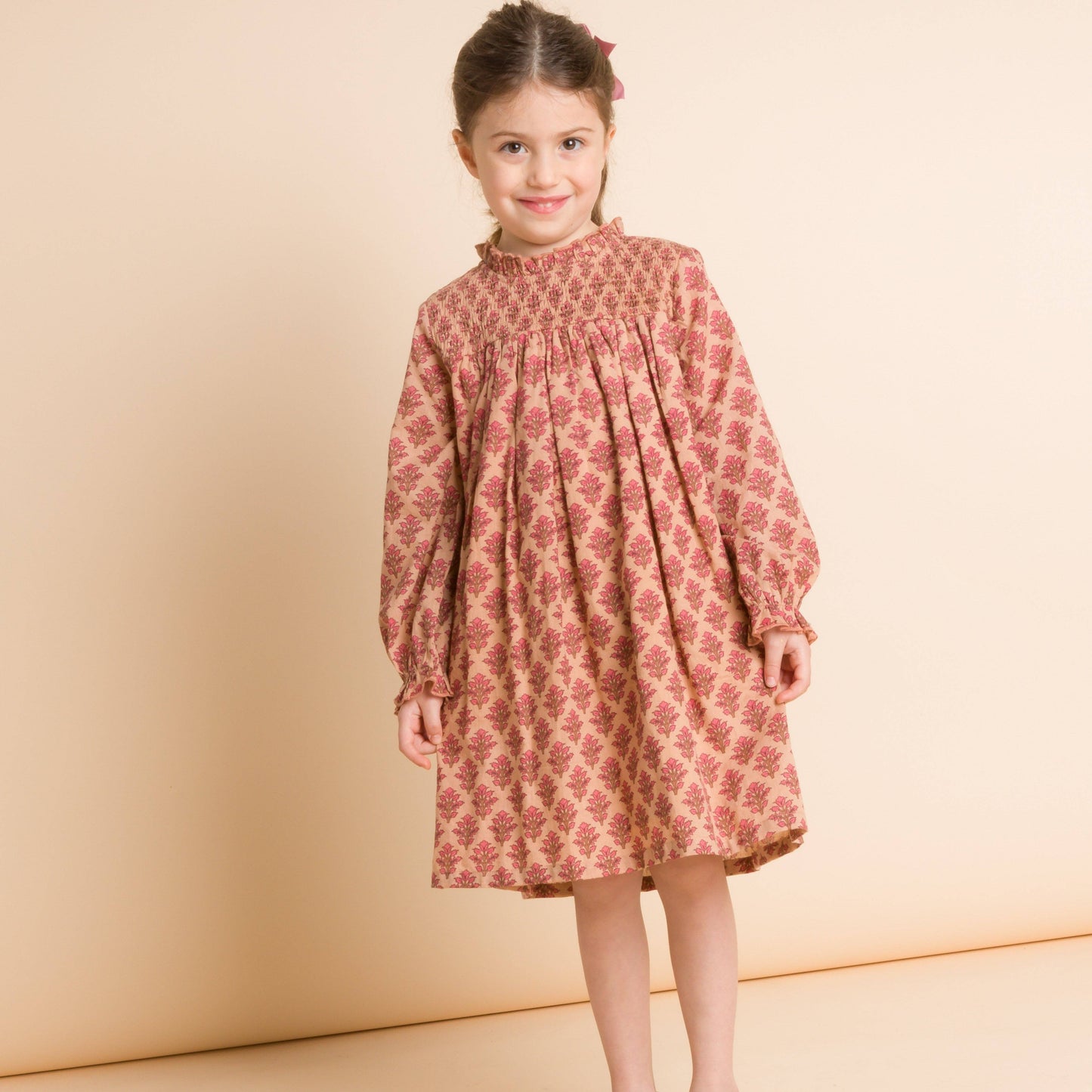 Smocked Long Sleeves Dress | Vintage Pink