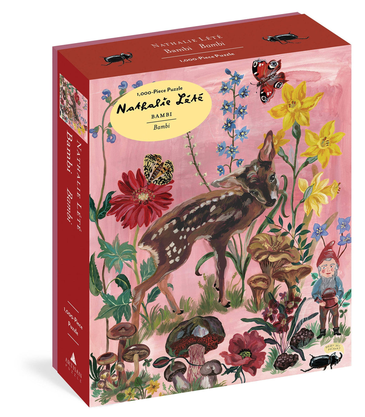 Photo of Nathalie Lete illustrated jigsaw puzzle featuring a dear, a gnome and some other flora and fauna.