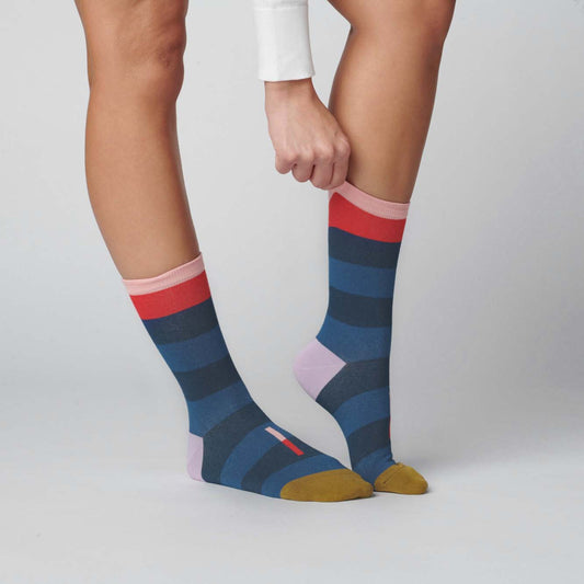 Fillmore Blue Striped Crew Length Unisex Socks