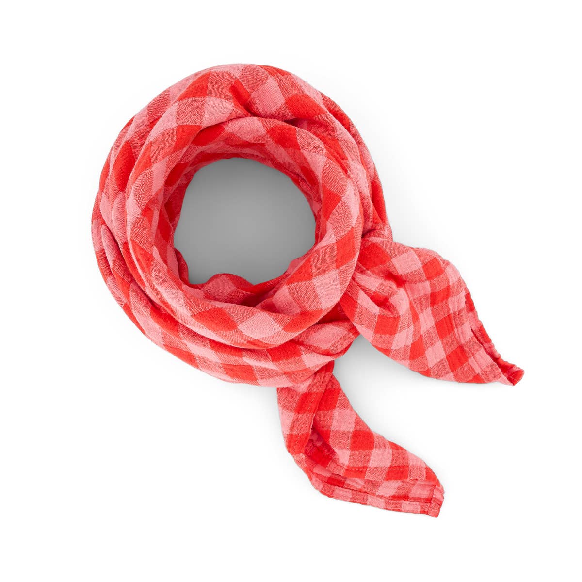 Red and white checkered scarf on a white background
