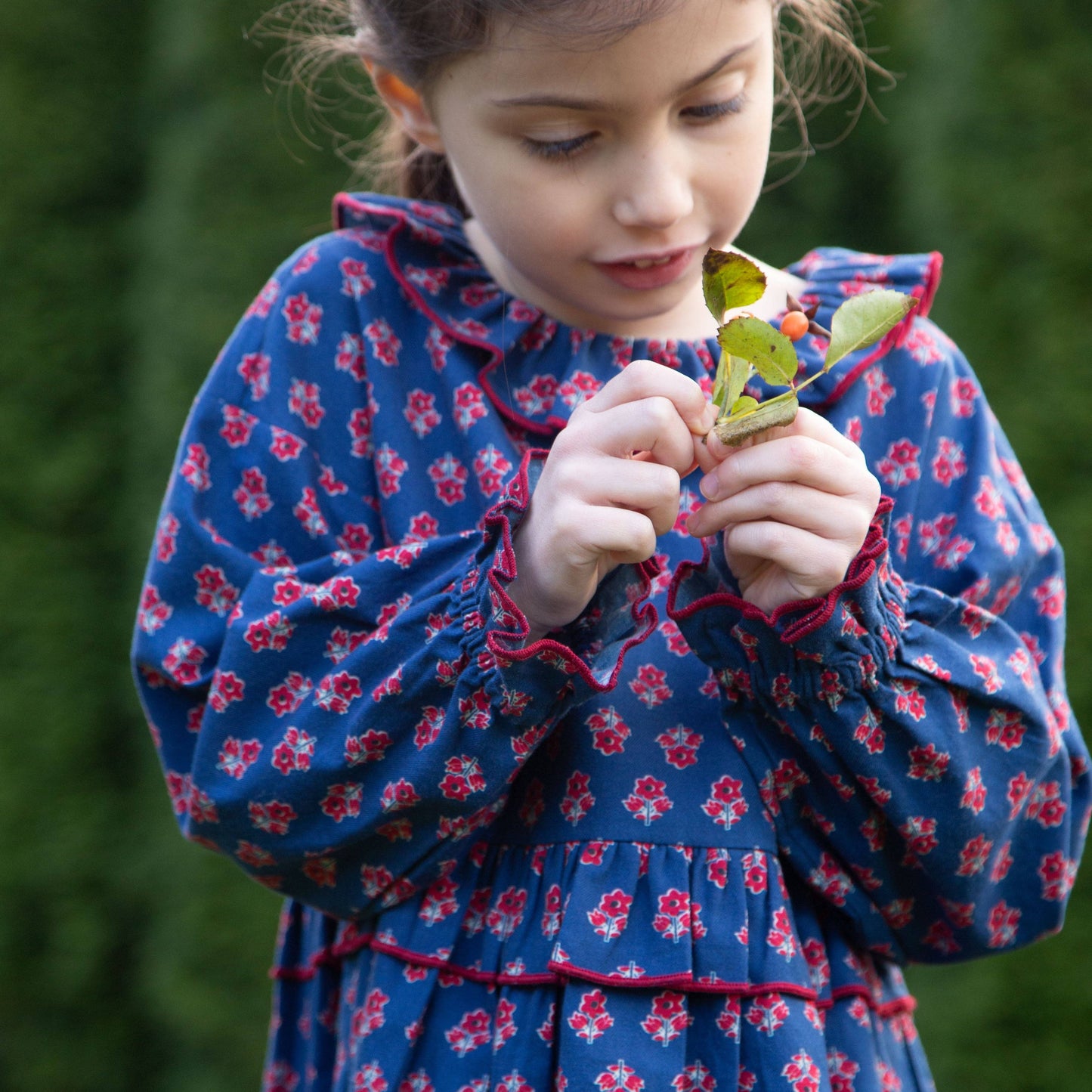 Girls' Ruffle Collar Dress in Long Sleeves | Red and Navy