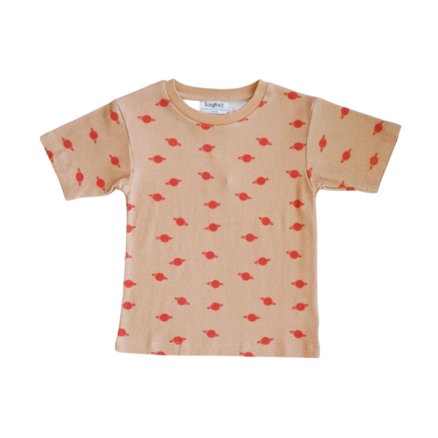 Kids Unisex Printed Tee- Red and Tan Planet Print