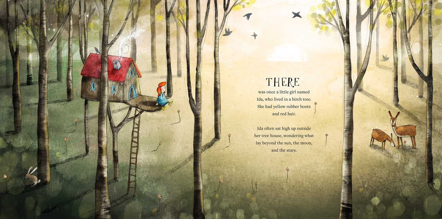 Illustration of a treehouse in a forest with a deer and text overlay.