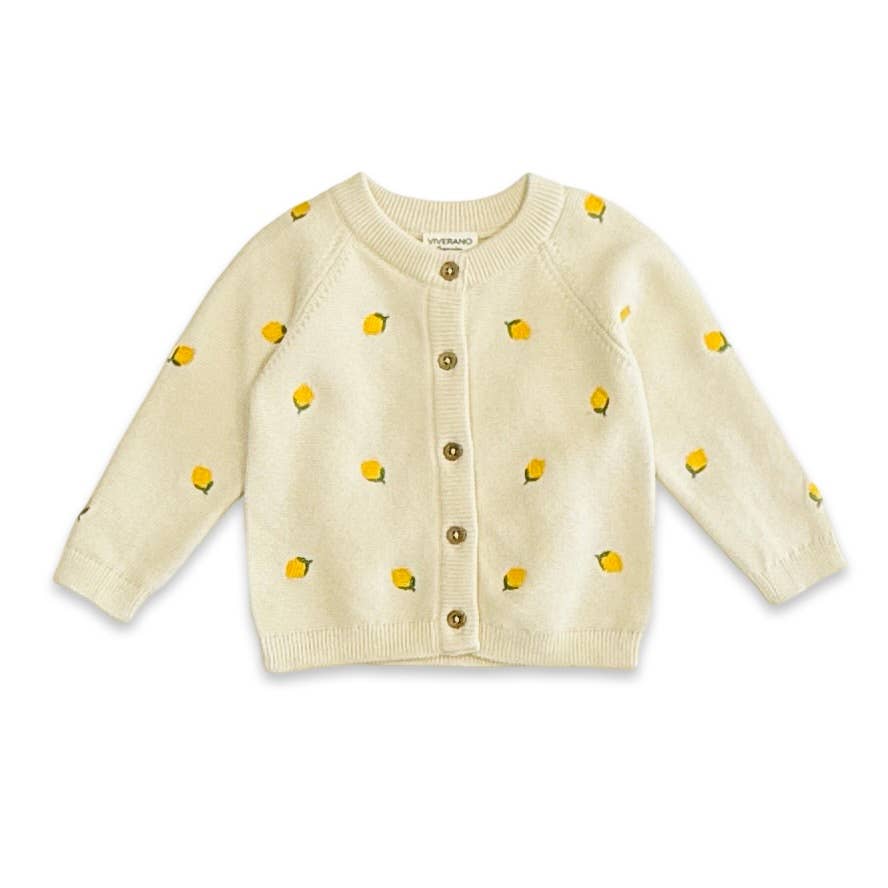 Lemon Embroidered Sweater Knit Baby Cardigan (Organic Cotton