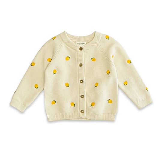 Lemon Embroidered Sweater Knit Baby Cardigan (Organic Cotton