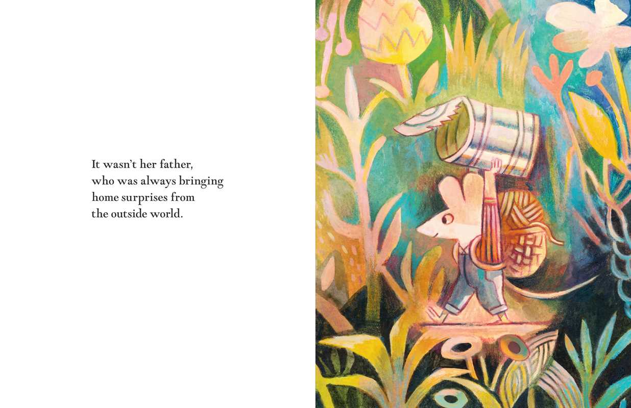 Illustration of a mouse with a can in a colorful, fantastical landscape.
