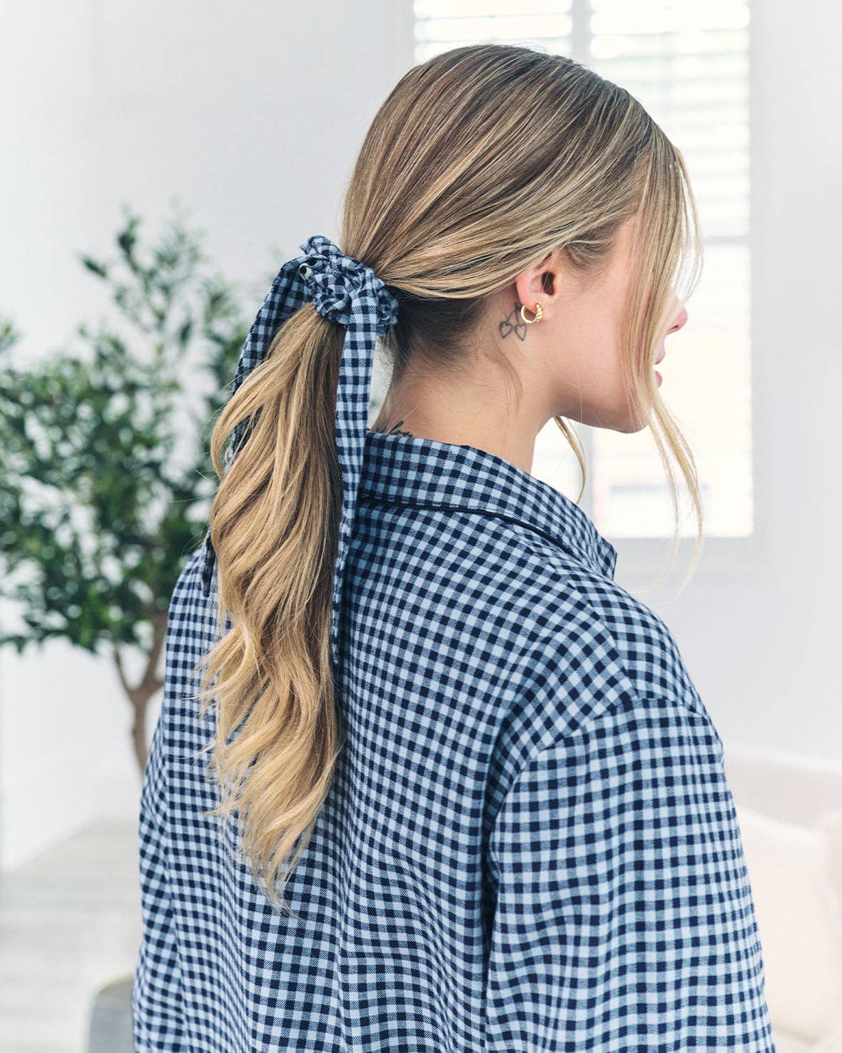 Organic Cotton Gingham Check Long Pyjama Set - Blue