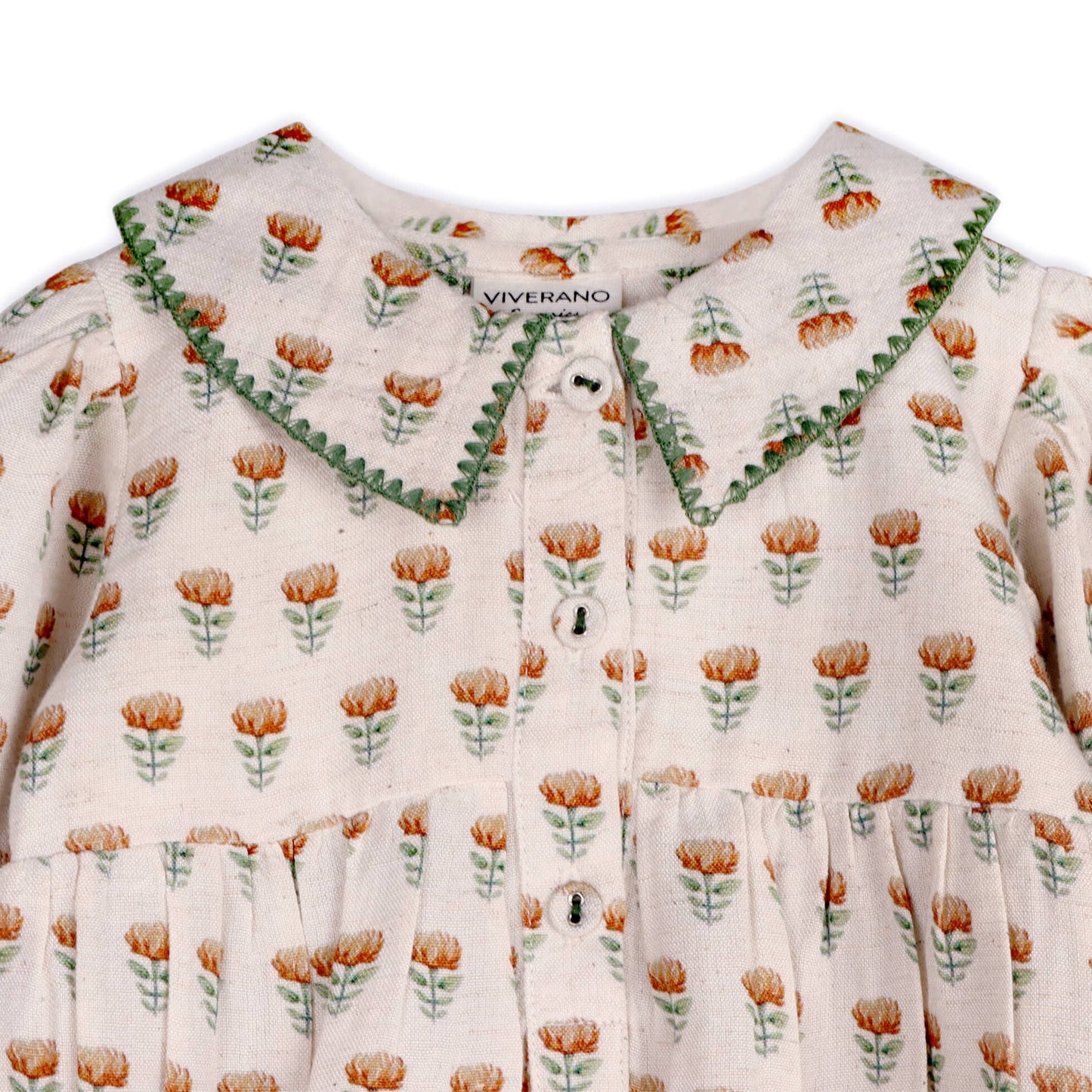Nira Block Print Floral Baby Romper & Headband (Linen Blend)