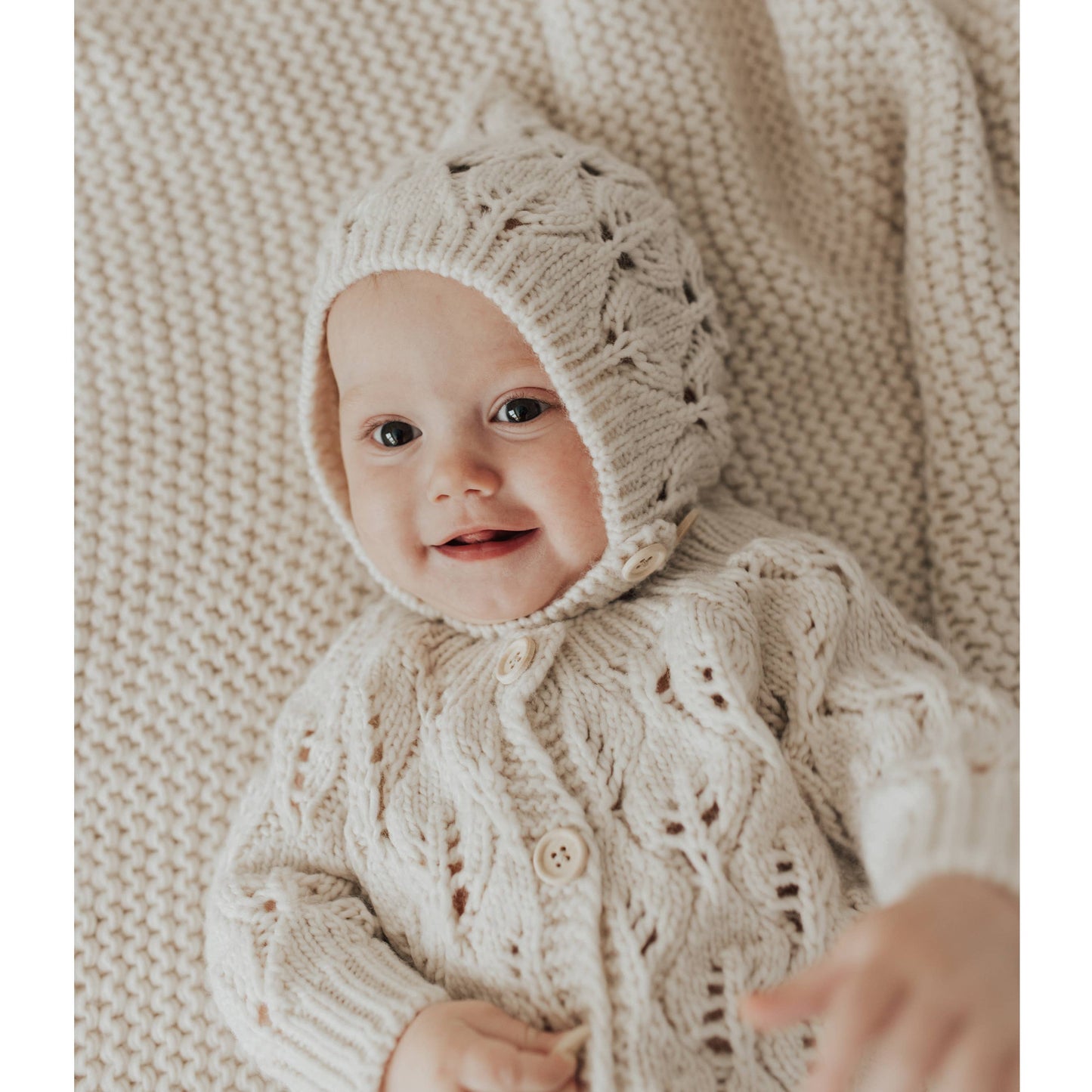 Leaf Lace Hand Knit Bonnet Natural Baby & Kids